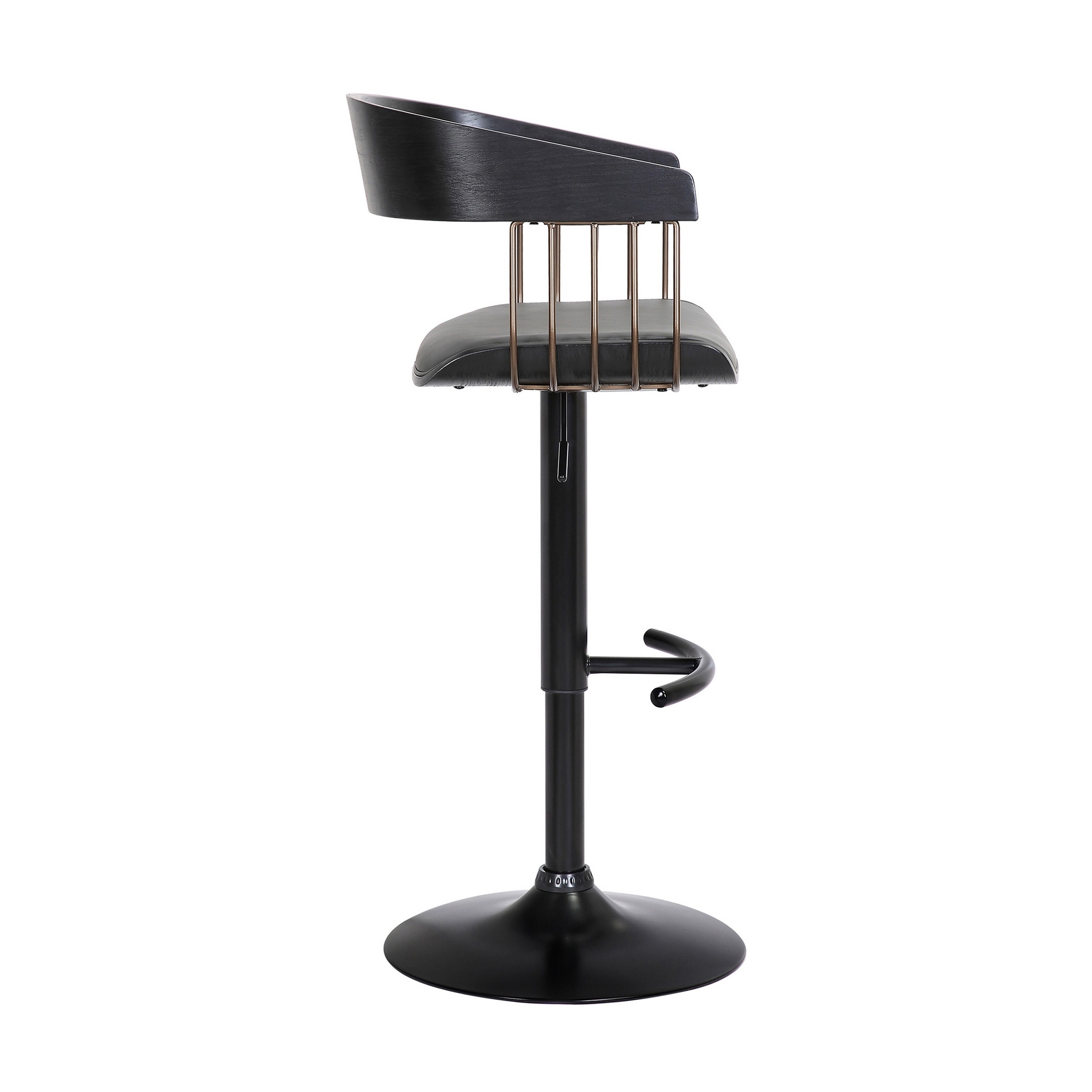 Lizo Barstool Chair, 24-33 Inch Adjustable Height, Curved, Black, Gray - Saltoro Sherpi