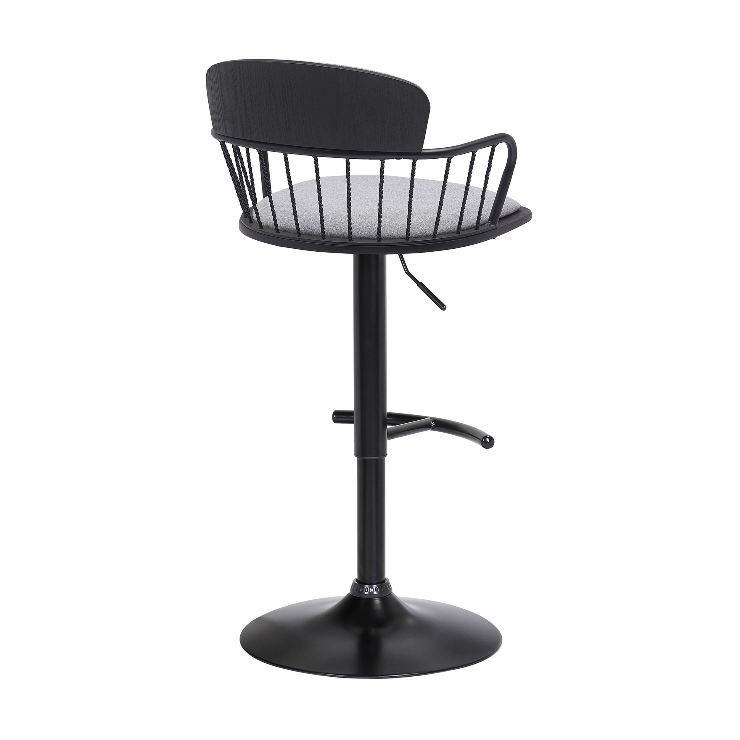 Nish 25-33 Inch Adjustable Barstool Chair, Light Gray Fabric, Black Frame - Saltoro Sherpi