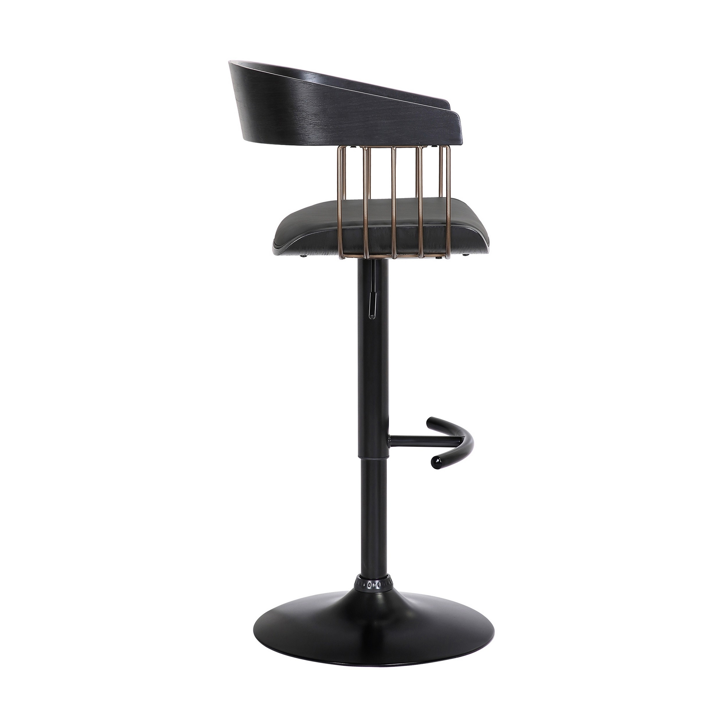 Lizo Barstool Chair, 24-33 Inch Adjustable Height, Curved, Black, Bronze - Saltoro Sherpi