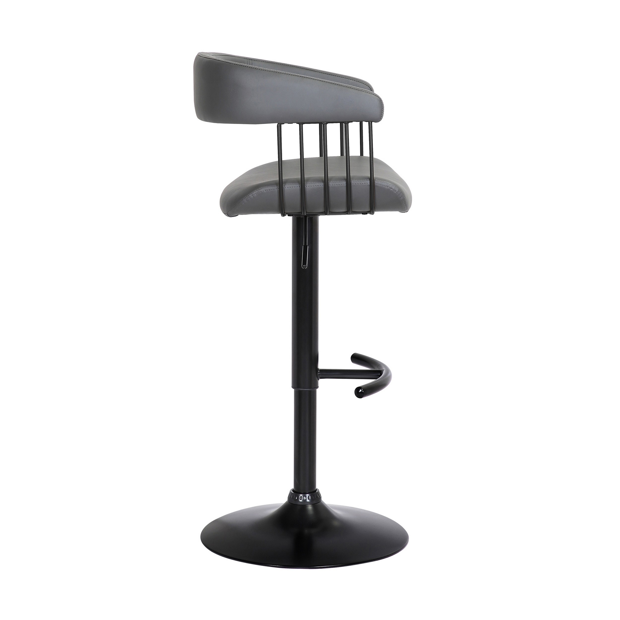 Arya Barstool Chair, 24-33 Inch Adjustable Height, Gray Faux Leather, Black - Saltoro Sherpi