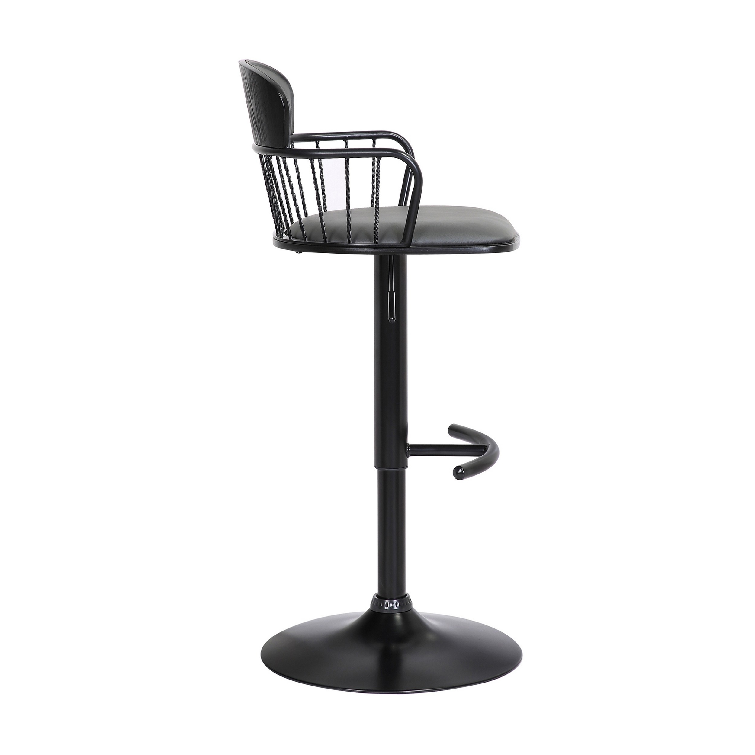 Nish 25-33 Inch Adjustable Barstool Chair, Gray Faux Leather, Black Frame - Saltoro Sherpi