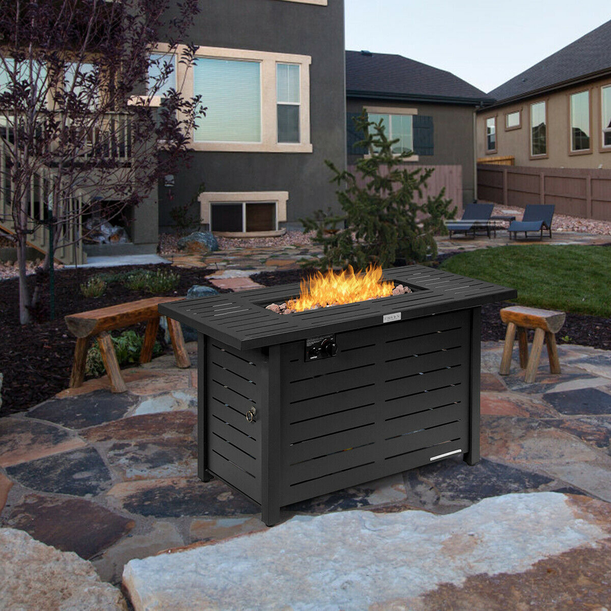 42'' Rectangular Propane Gas Fire Pit 60,000 Btu Heater Outdoor Table W/ Cover