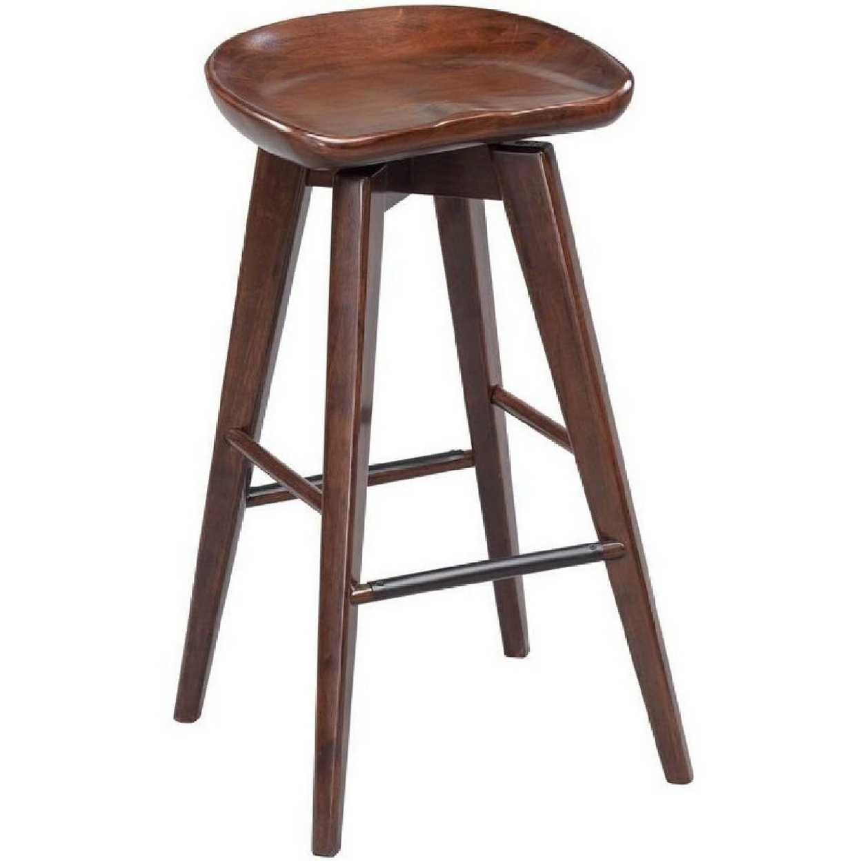 Contoured Seat Wooden Frame Swivel Barstool With Angled Legs, Natural Brown- Saltoro Sherpi