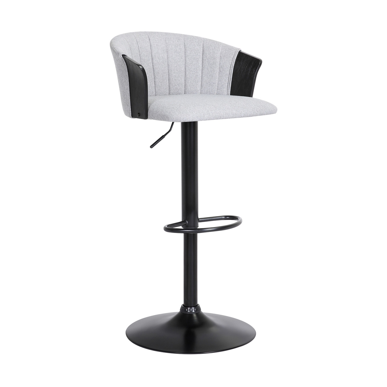 Liz 24-33 Inch Adjustable Height Swivel Barstool Chair, Light Gray Fabric - Saltoro Sherpi