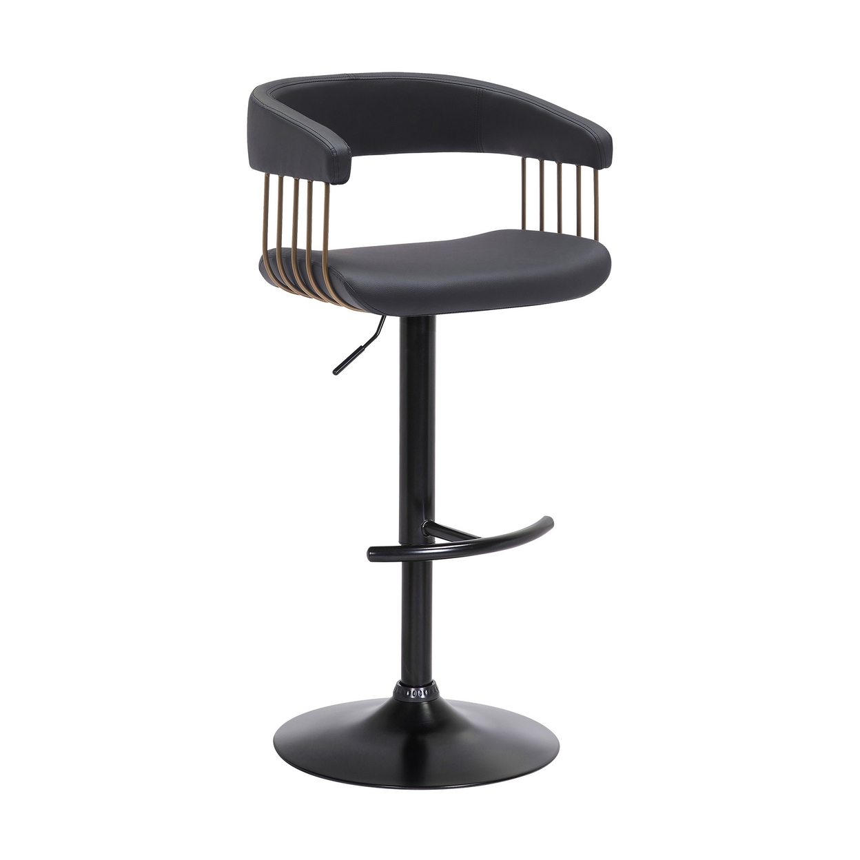 Arya Barstool Chair, 24-33 Inch Adjustable Height, Black Faux Leather - Saltoro Sherpi