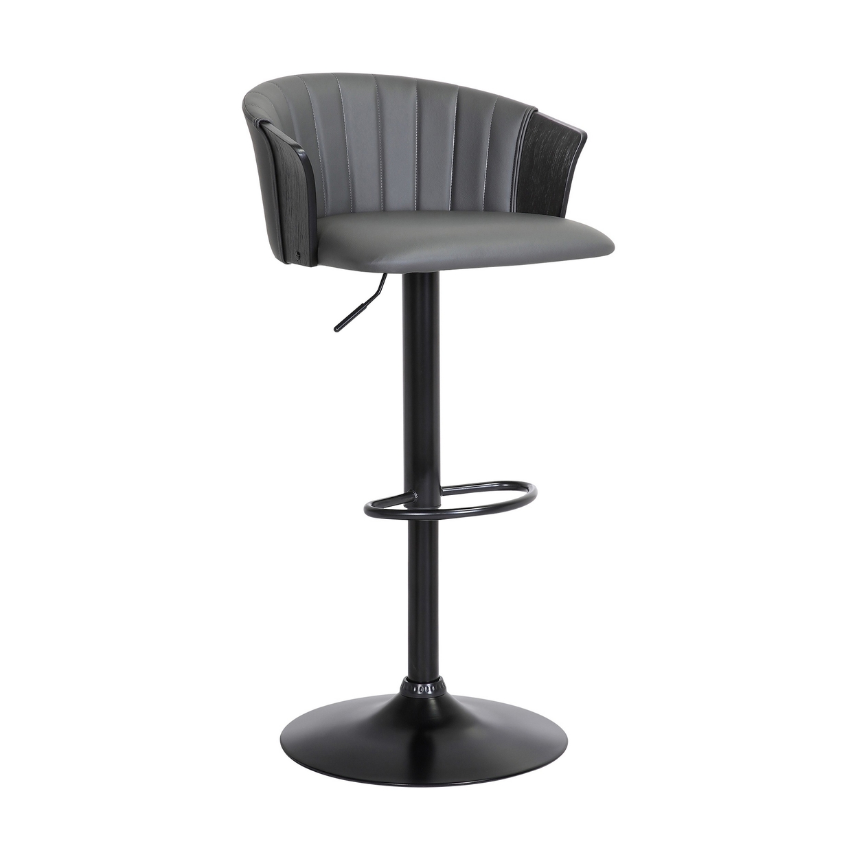 Liz 24-33 Inch Adjustable Height Swivel Barstool Chair, Faux Leather, Black - Saltoro Sherpi