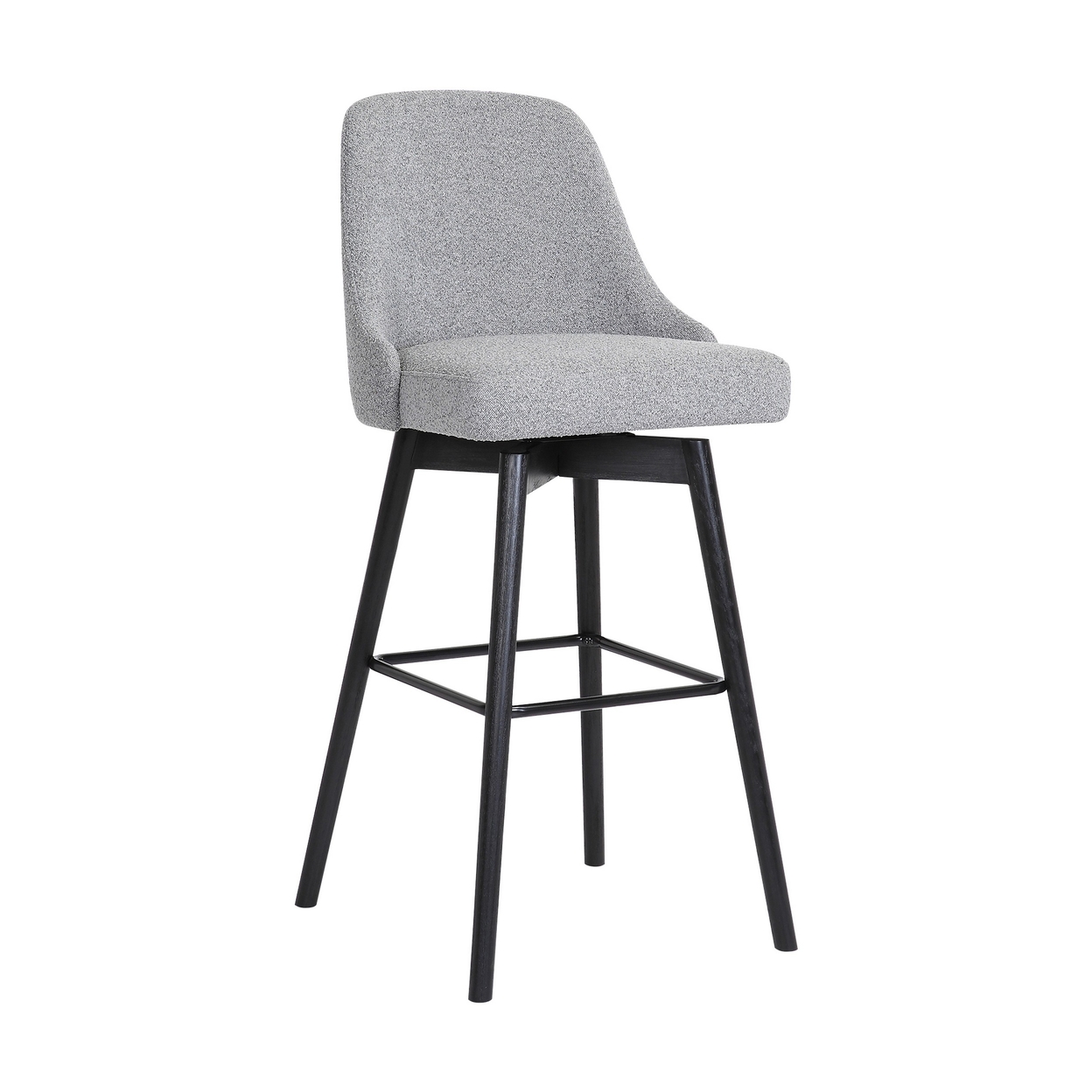 Sean 30 Inch Barstool Chair, Parson Style, Swivel, Light Gray Fabric, Black - Saltoro Sherpi