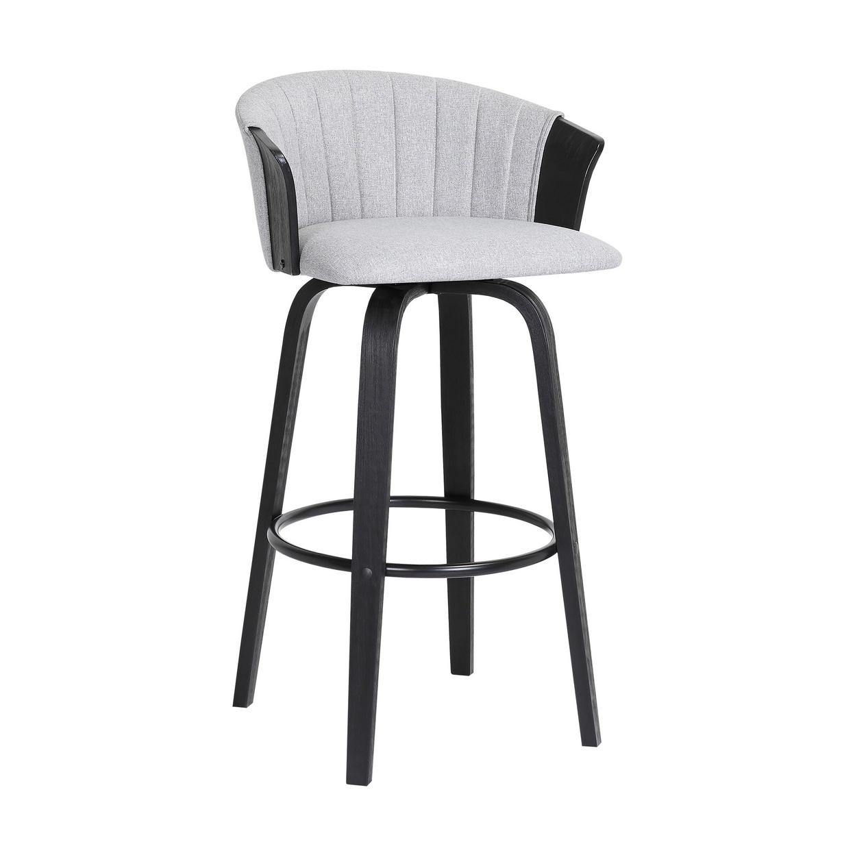 Oja 26 Inch Swivel Counter Stool Chair, Light Gray Fabric, Curved, Black - Saltoro Sherpi