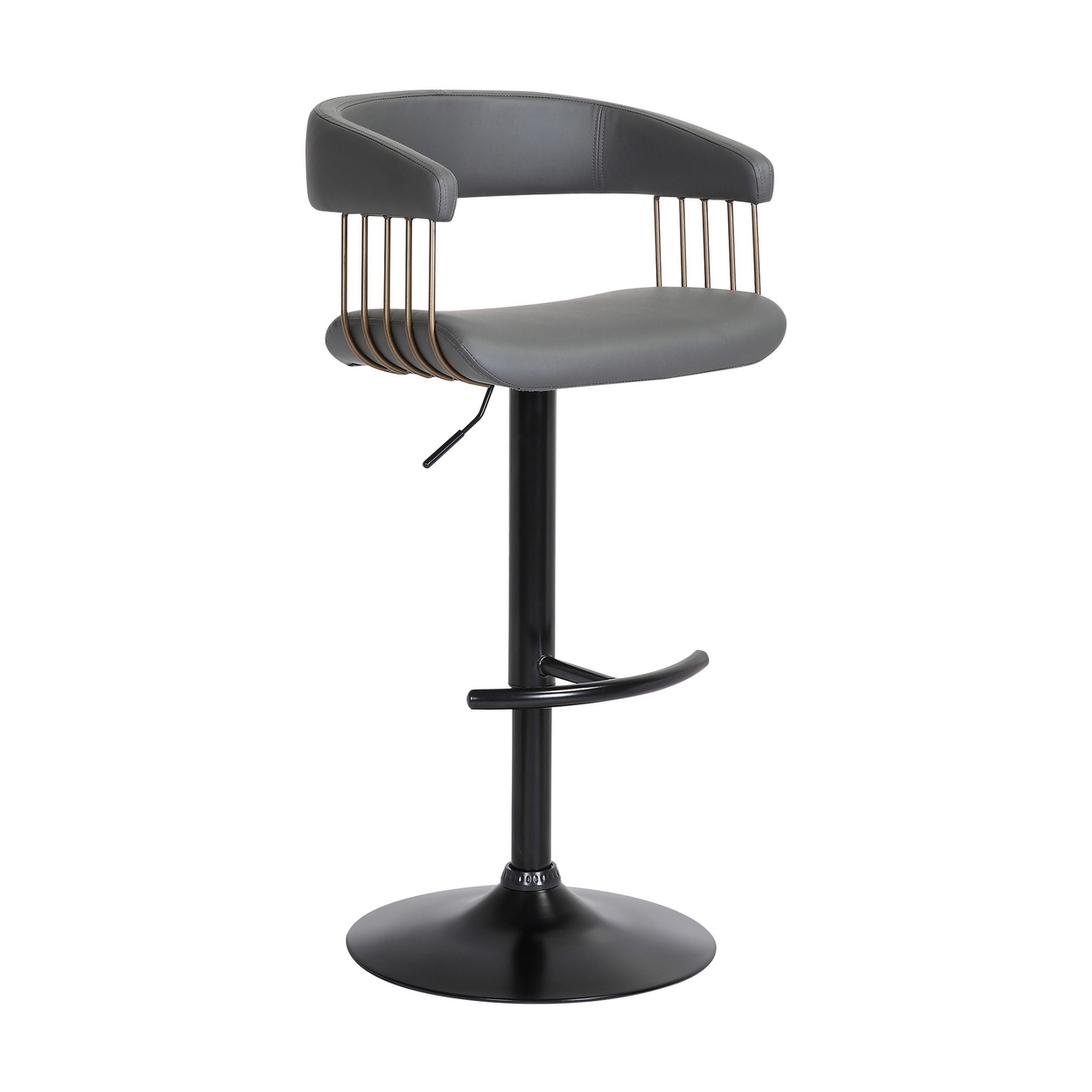 Arya Barstool Chair, 24-33 Inch Adjustable Height, Gray Faux Leather Bronze - Saltoro Sherpi