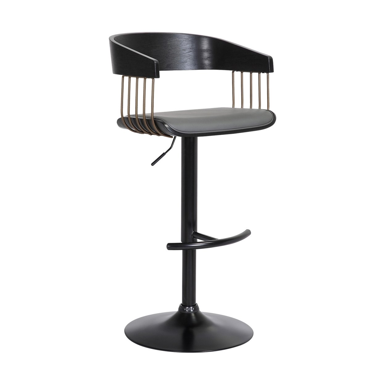 Lizo Barstool Chair, 24-33 Inch Adjustable Height, Curved, Black, Gray - Saltoro Sherpi