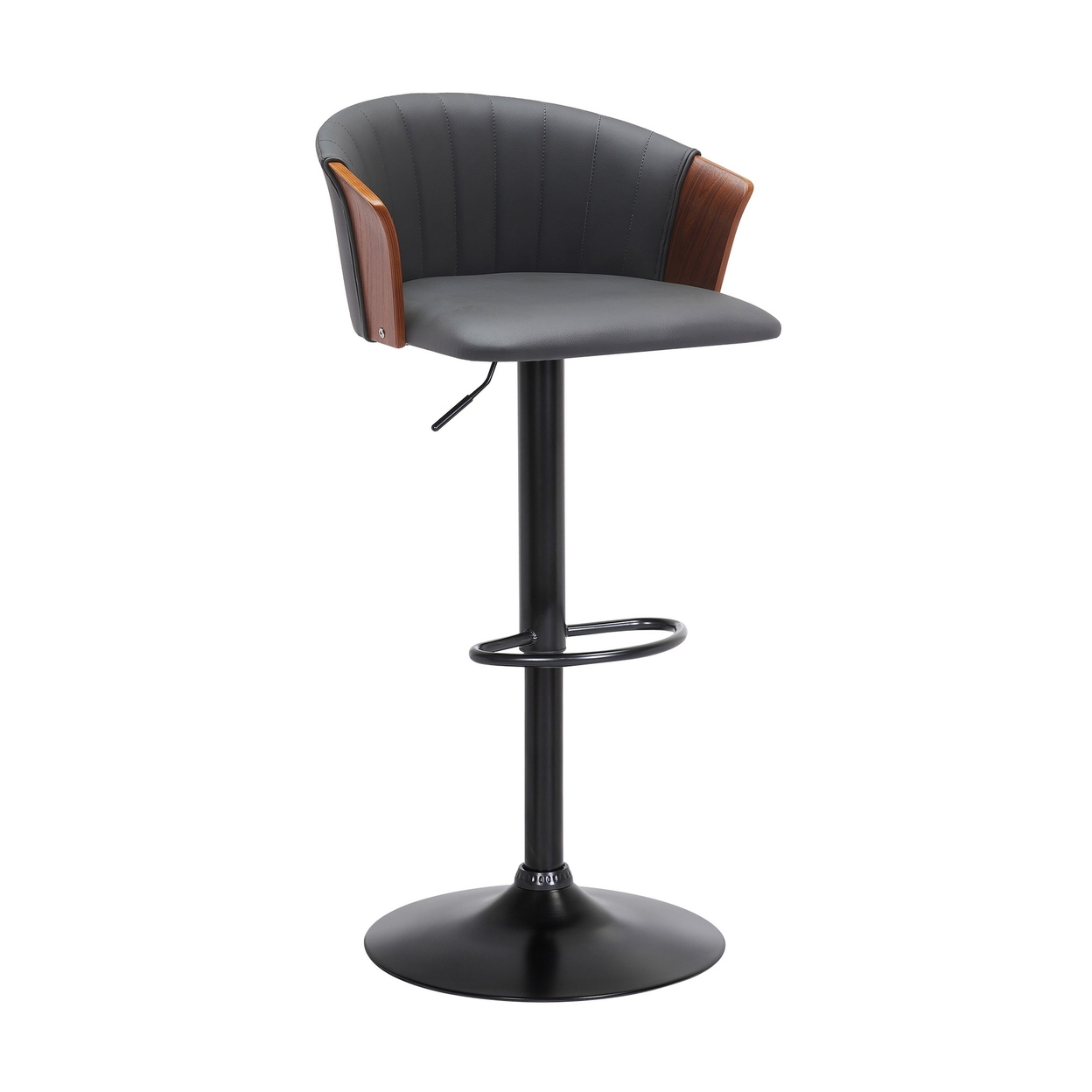 Liz 24-33 Inch Adjustable Height Swivel Barstool Chair, Gray Faux Leather - Saltoro Sherpi