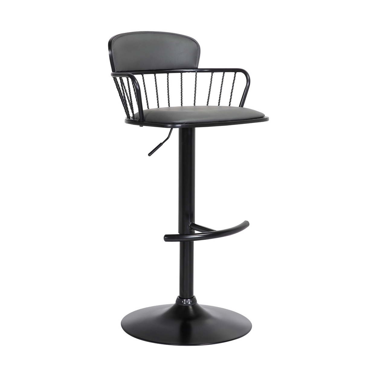 Nish 25-33 Inch Adjustable Barstool Chair, Gray Faux Leather, Black Frame - Saltoro Sherpi