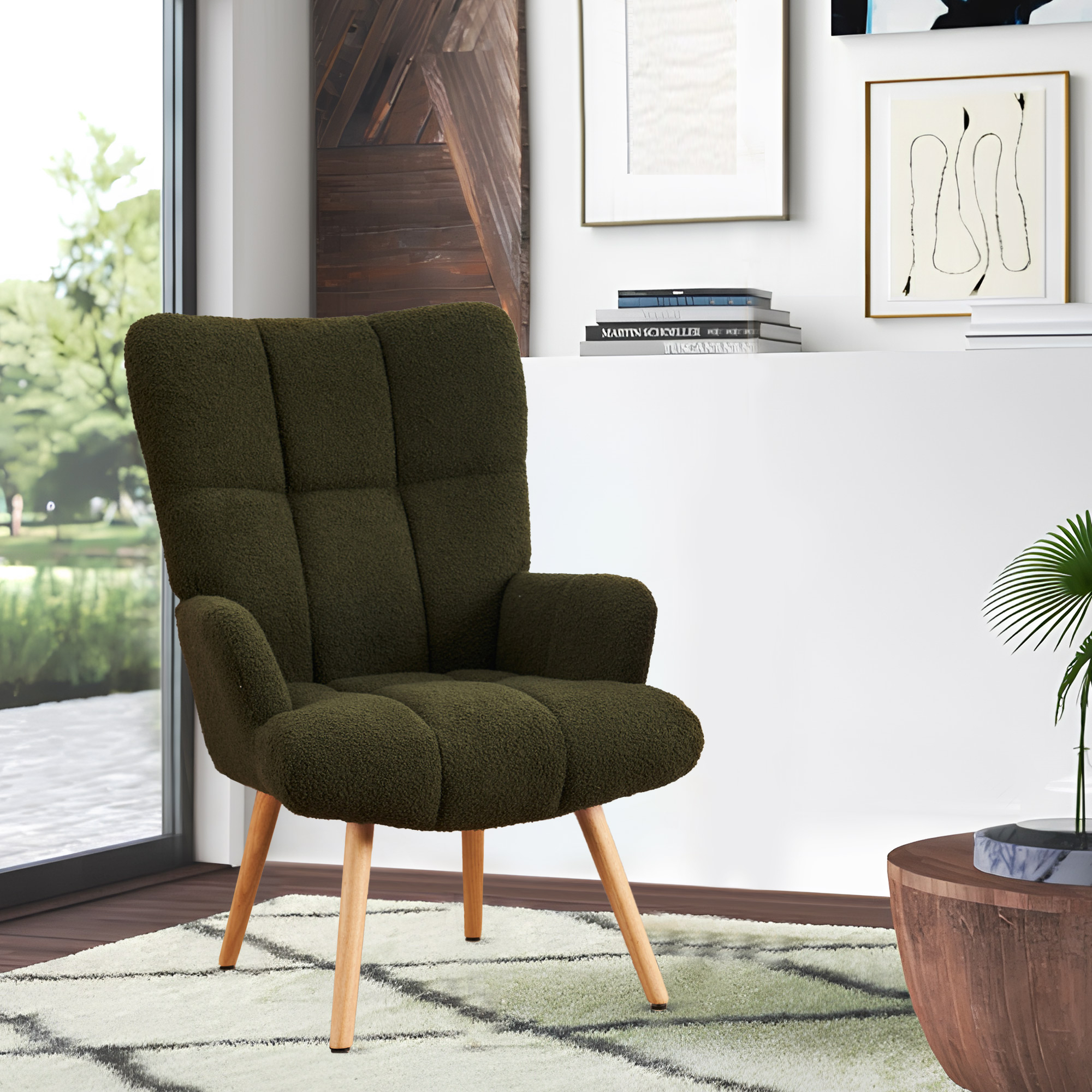 Luxurious Teddy Velvet Accent Chair, High Back Chair Modern Accent Chair Soft Comfy Living Room Chair