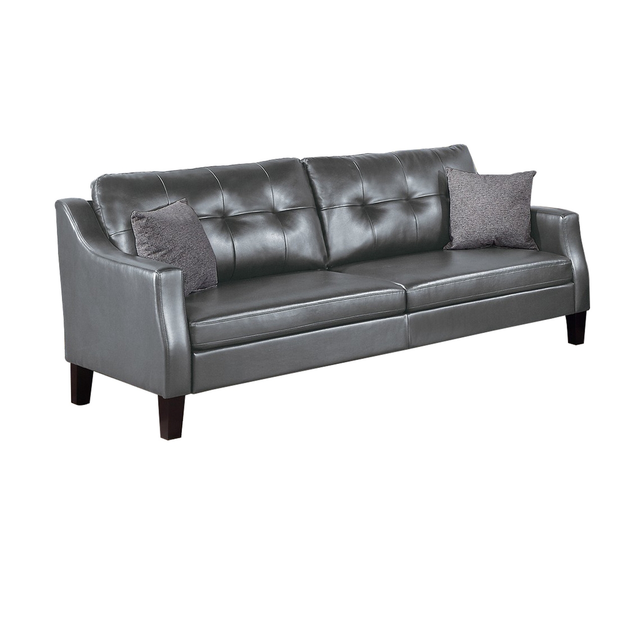 Hera 2 Piece Sofa And Loveseat Set, 4 Pillows, Classic Gray Faux Leather- Saltoro Sherpi