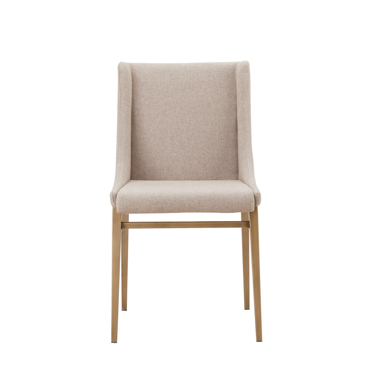 Cid Kenn 19 Inch Dining Chair, Set Of 2, Beige Fabric, Brass Finished Legs- Saltoro Sherpi