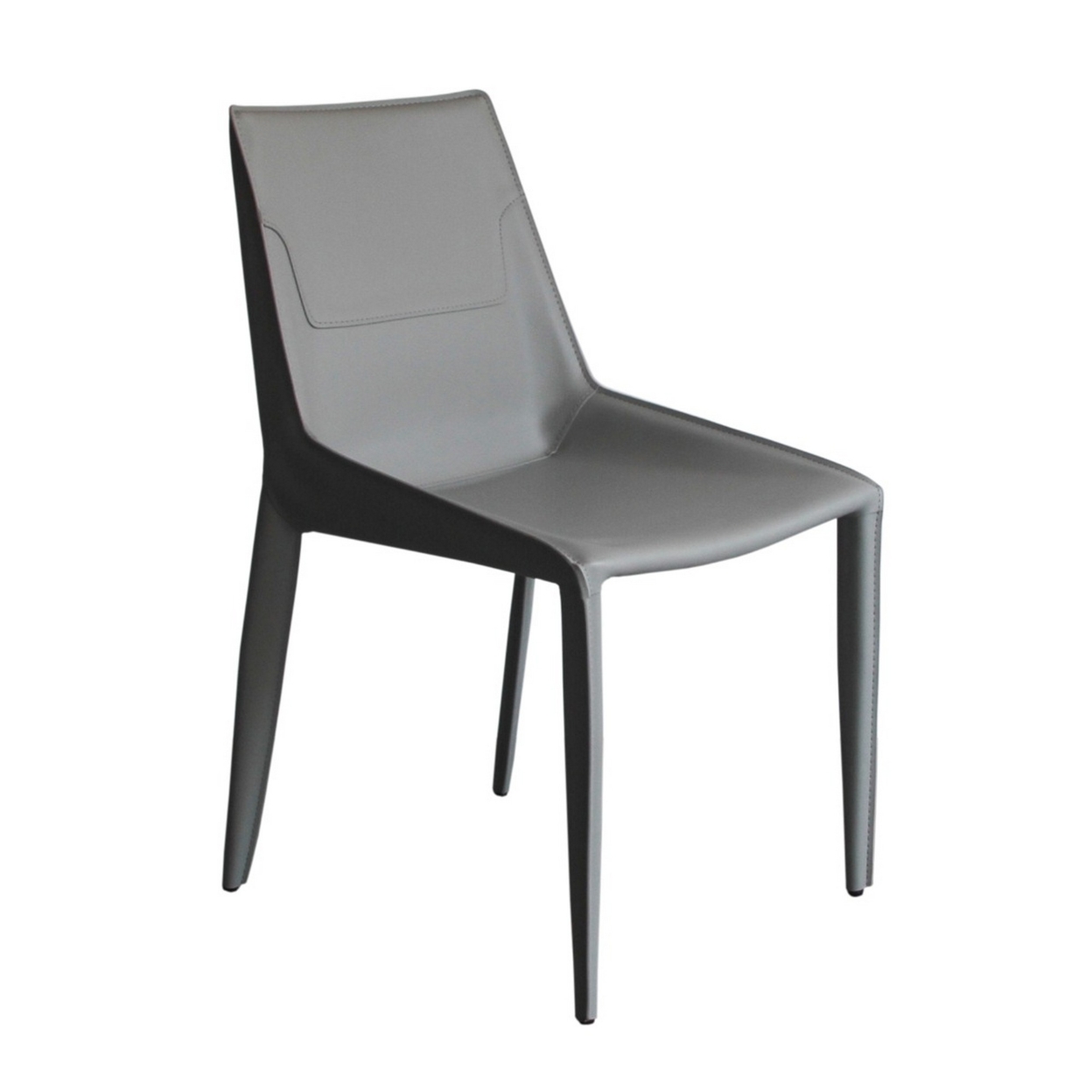 Cid Paz 19 Inch Dining Chair, Set Of 2, Light Gray Stitched Saddle Leather- Saltoro Sherpi
