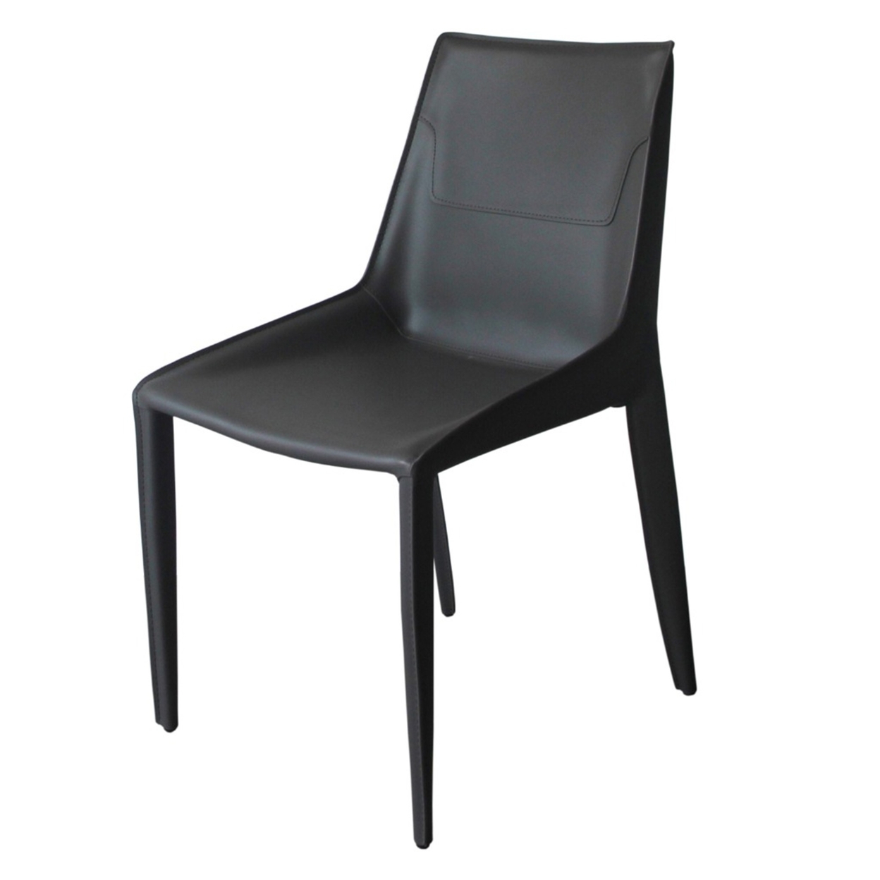 Cid Paz 19 Inch Dining Chair, Set Of 2, Dark Gray Stitched Saddle Leather- Saltoro Sherpi