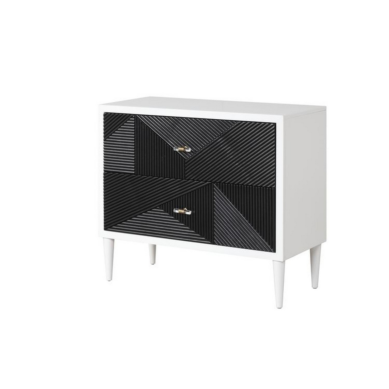 Accent Table With Geometric Pattern 2 Drawer Front, Black And White- Saltoro Sherpi