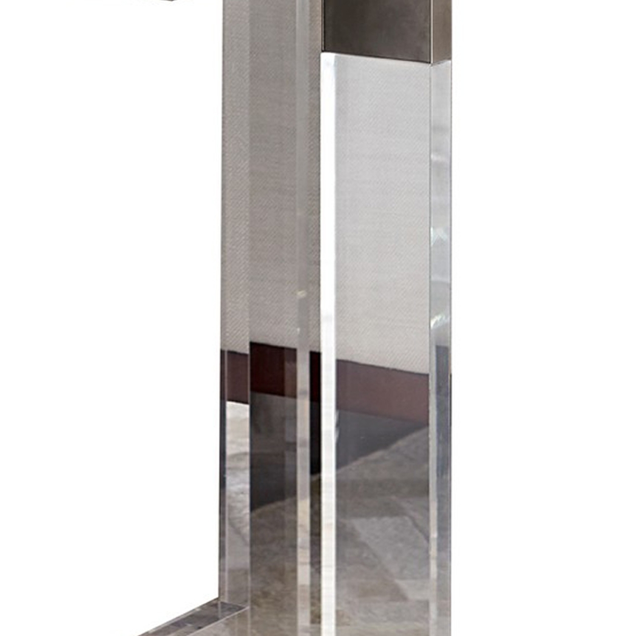 Greig 22 Inch Square End Table, Geometric Base, Clear Acrylic, Glass Top- Saltoro Sherpi