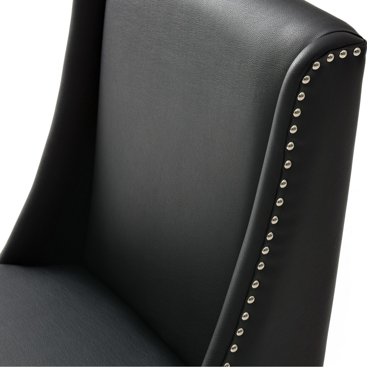 21 Inch Dining Chair, Genuine Black Leather, Rose Gold Steel, Nailhead Trim- Saltoro Sherpi
