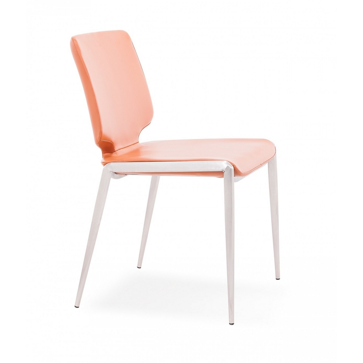 Cid Fiji Stackable Dining Chair, Set Of 2, Light Orange Vegan Faux Leather- Saltoro Sherpi
