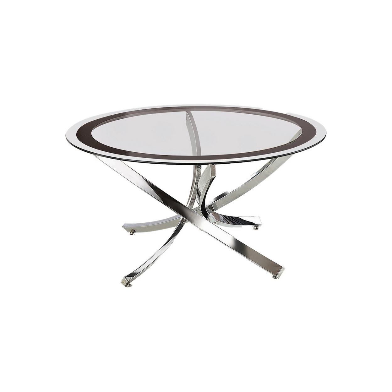 Round Tempered Glass Top Coffee Table With Metal Legs, Silver And Clear- Saltoro Sherpi
