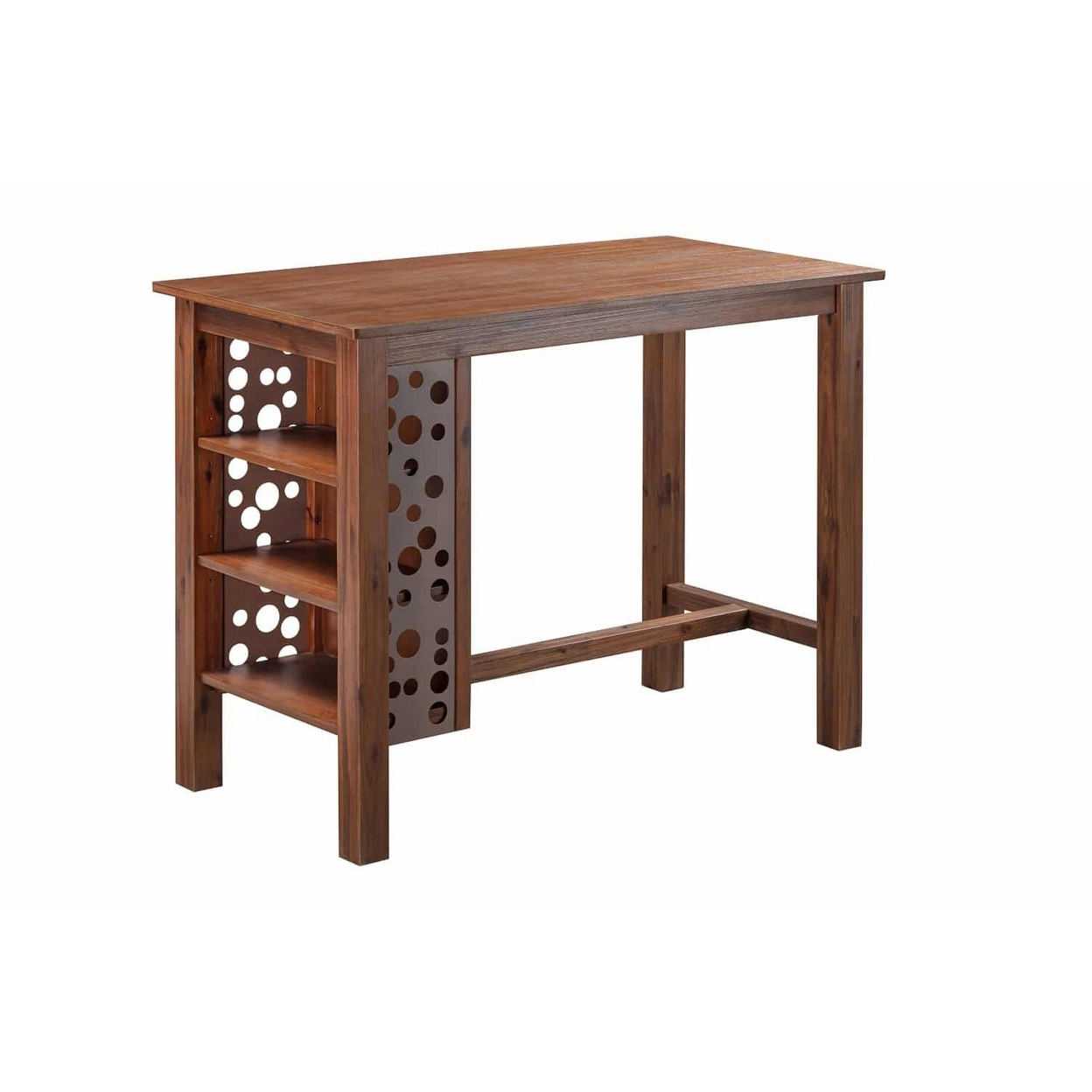 Bada 47 Inch Rectangular Bar Table With 3 Shelves And Metal Accents, Brown - Saltoro Sherpi