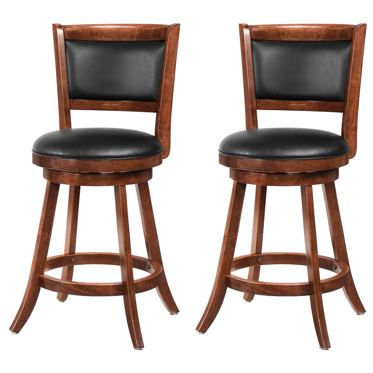 Counter Height Stool With Upholstered Seat, Brown, Set Of 2- Saltoro Sherpi
