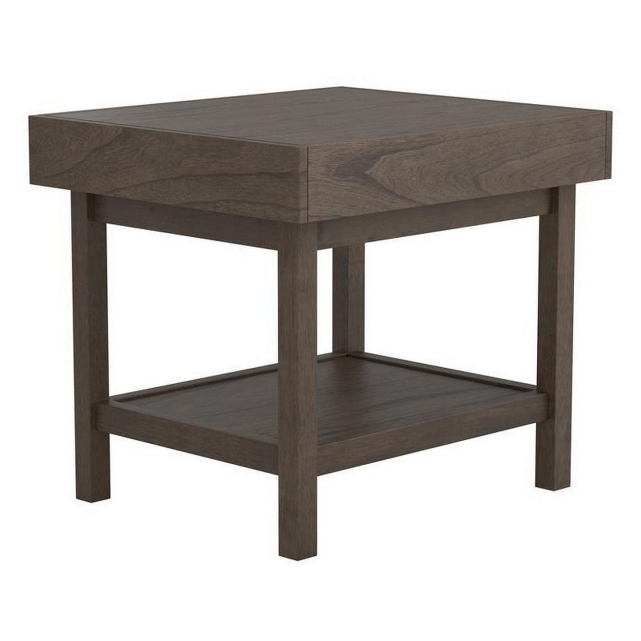 Rectangular Wooden Top End Table With 1 Hidden Drawer, Taupe Gray- Saltoro Sherpi