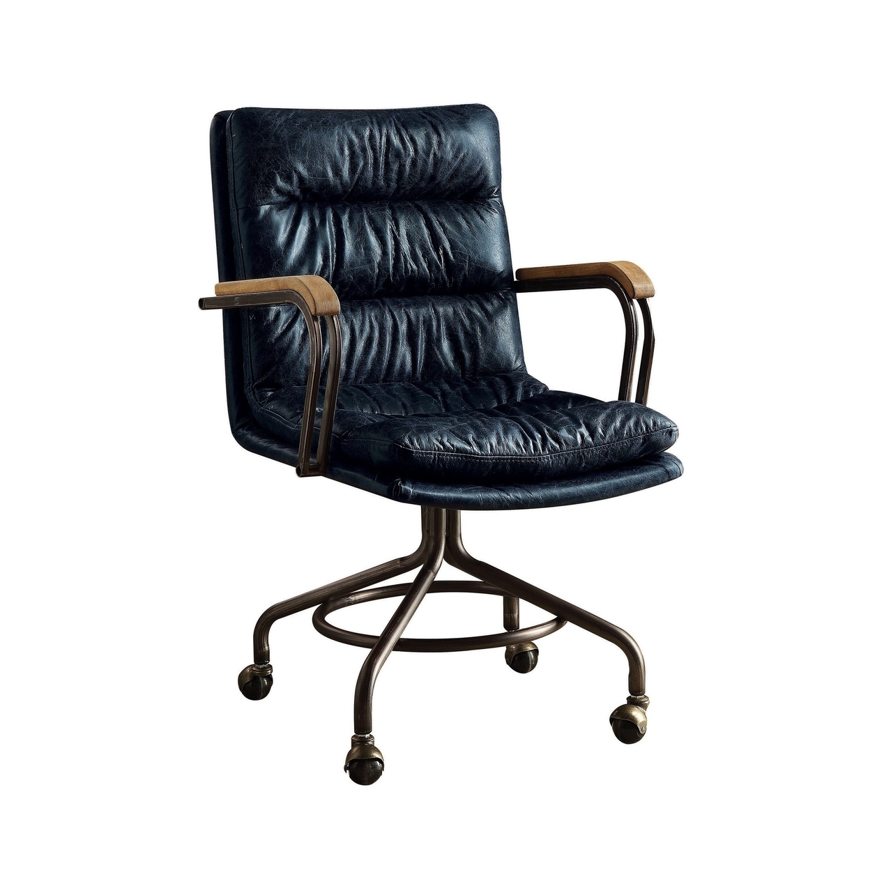 Metal & Leather Executive Office Chair, Vintage Blue- Saltoro Sherpi
