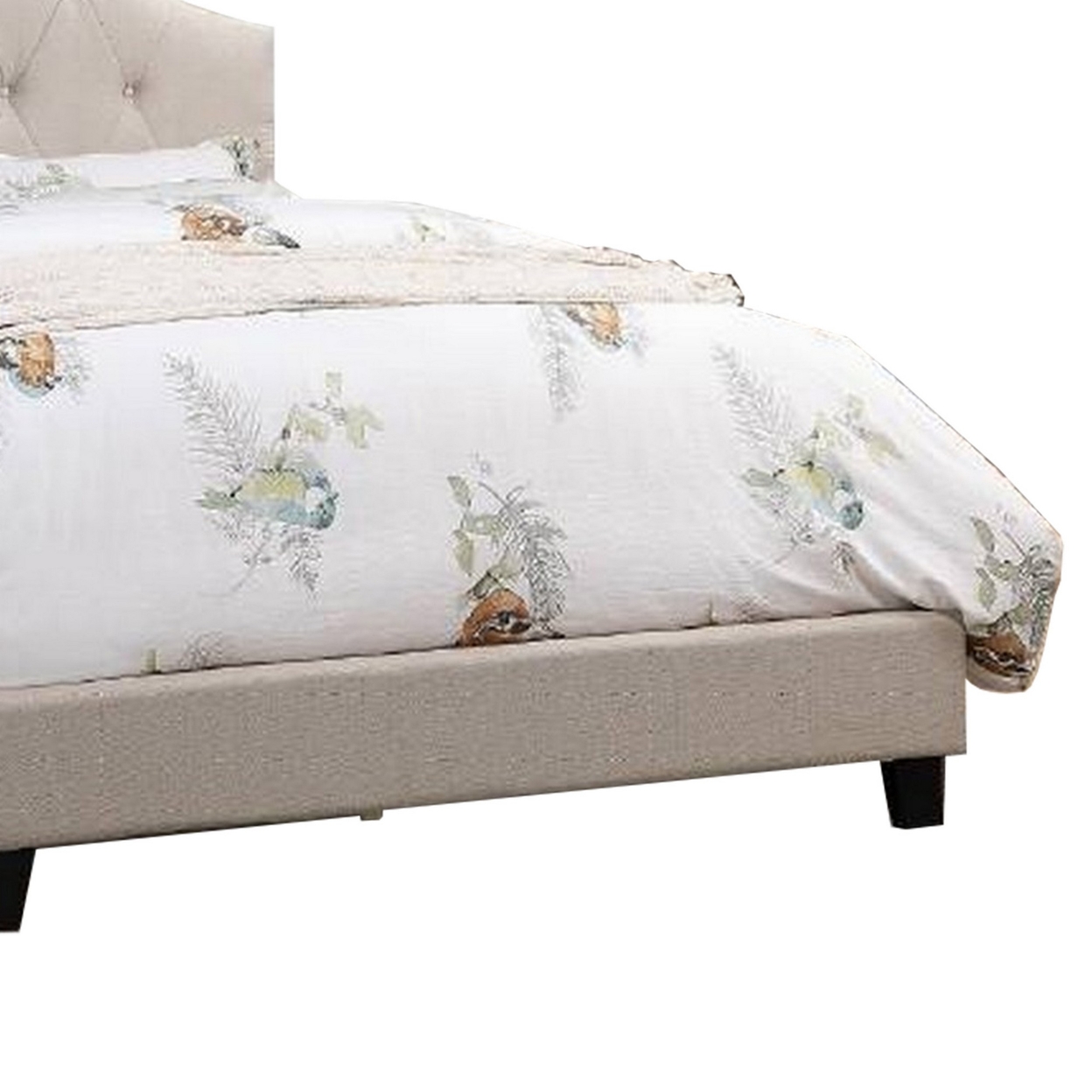 Eni Upholstered King Size Bed, Tufted Adjustable Headboard, Taupe Fabric- Saltoro Sherpi