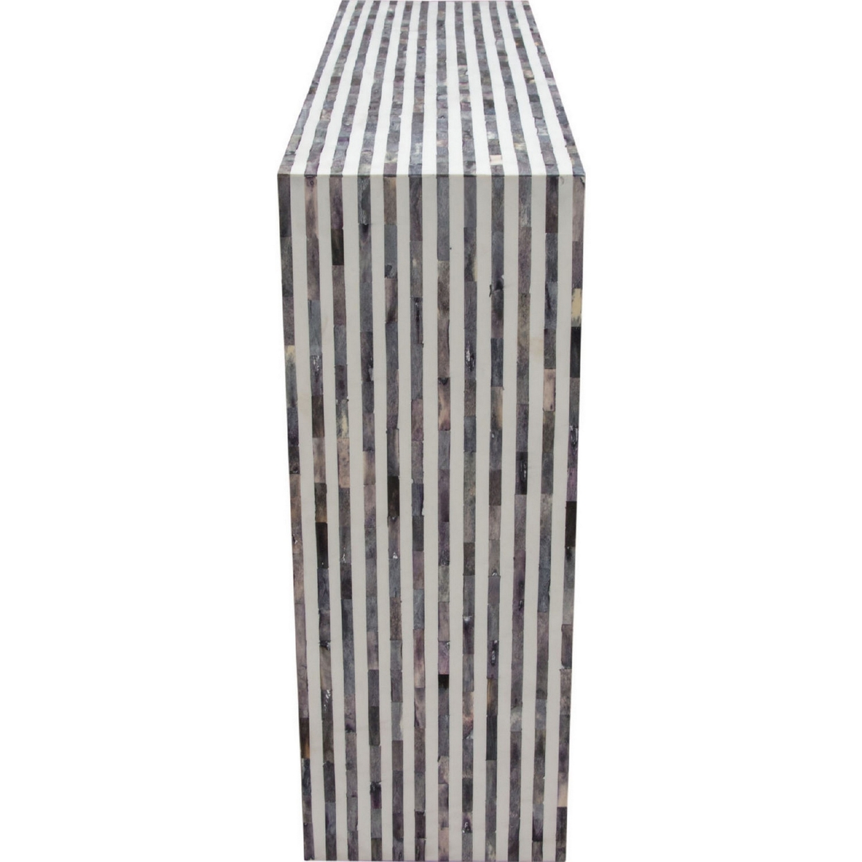 48 Inch Console Table, Striped Design, Natural Bone Inlay, White, Grey- Saltoro Sherpi