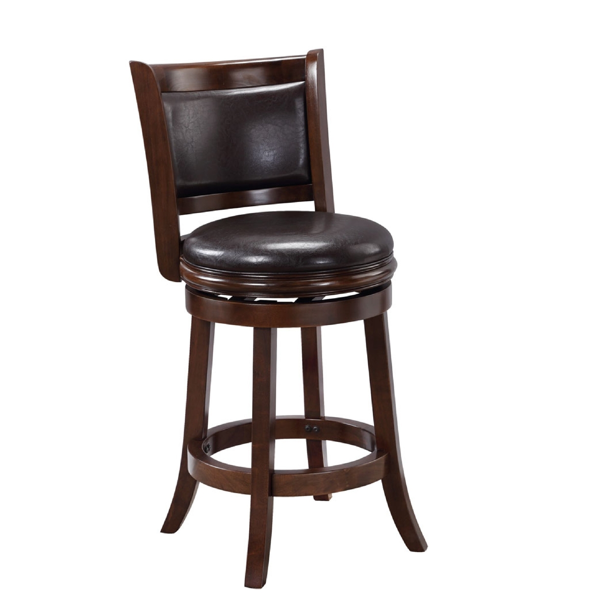 Pal 24 Inch Swivel Counter Stool, Solid Wood, Faux Leather, Espresso Brown- Saltoro Sherpi