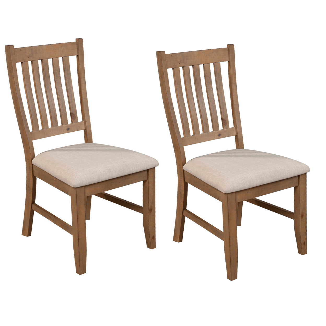 Tess 24 Inch Set Of 2 Dining Side Chair, Slatted Back, Beige Cushion, Brown- Saltoro Sherpi