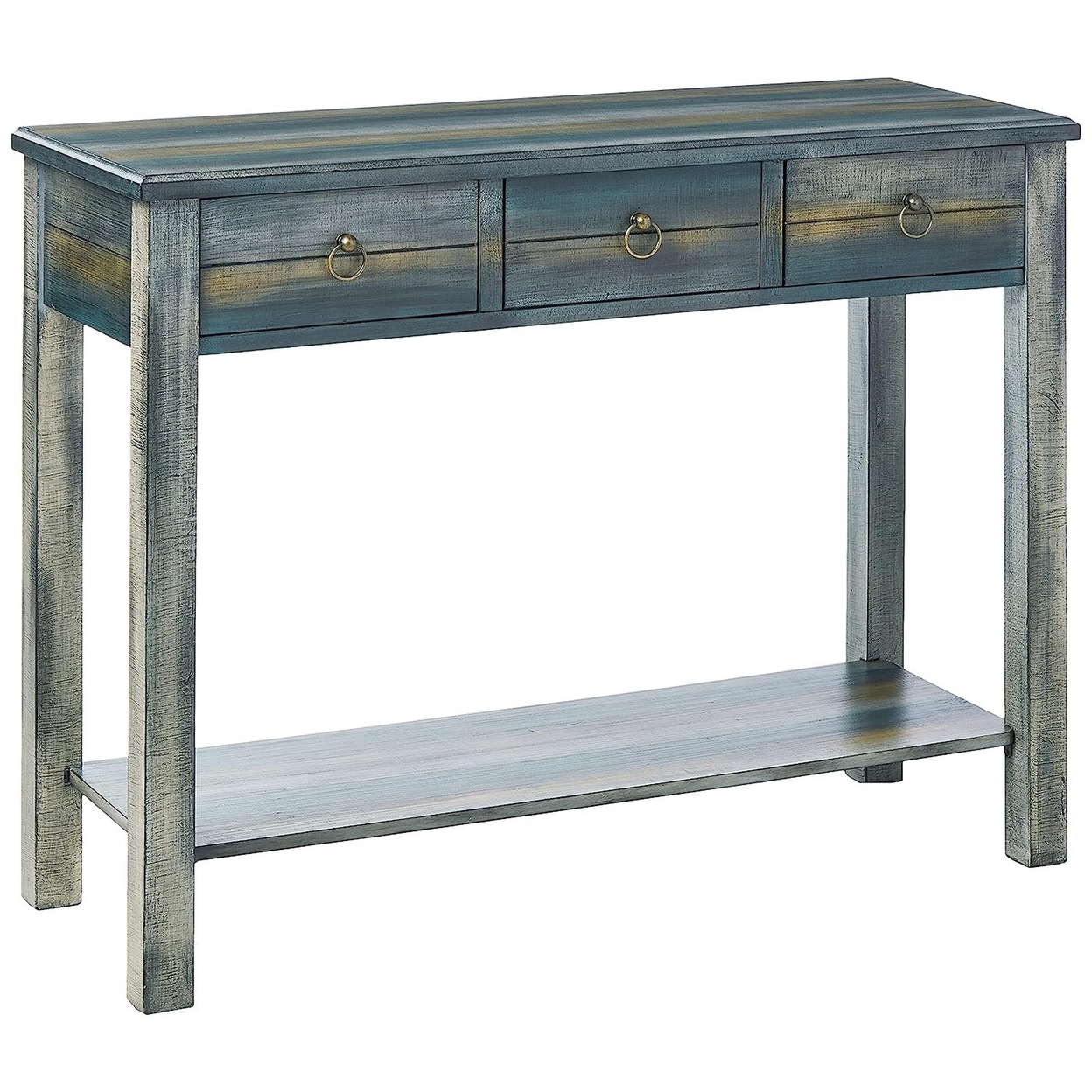 Glancio Beautiful Console Table, Antique Oak & Teal Blue- Saltoro Sherpi