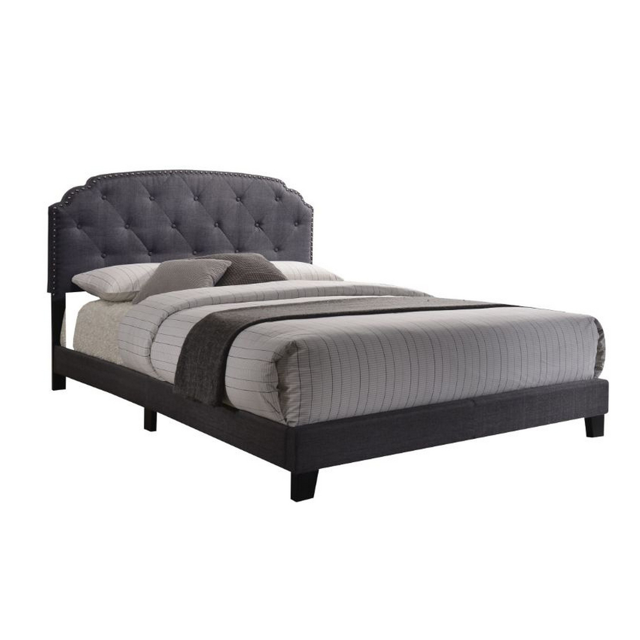 Modern Queen Bed, Gray Fabric- Saltoro Sherpi