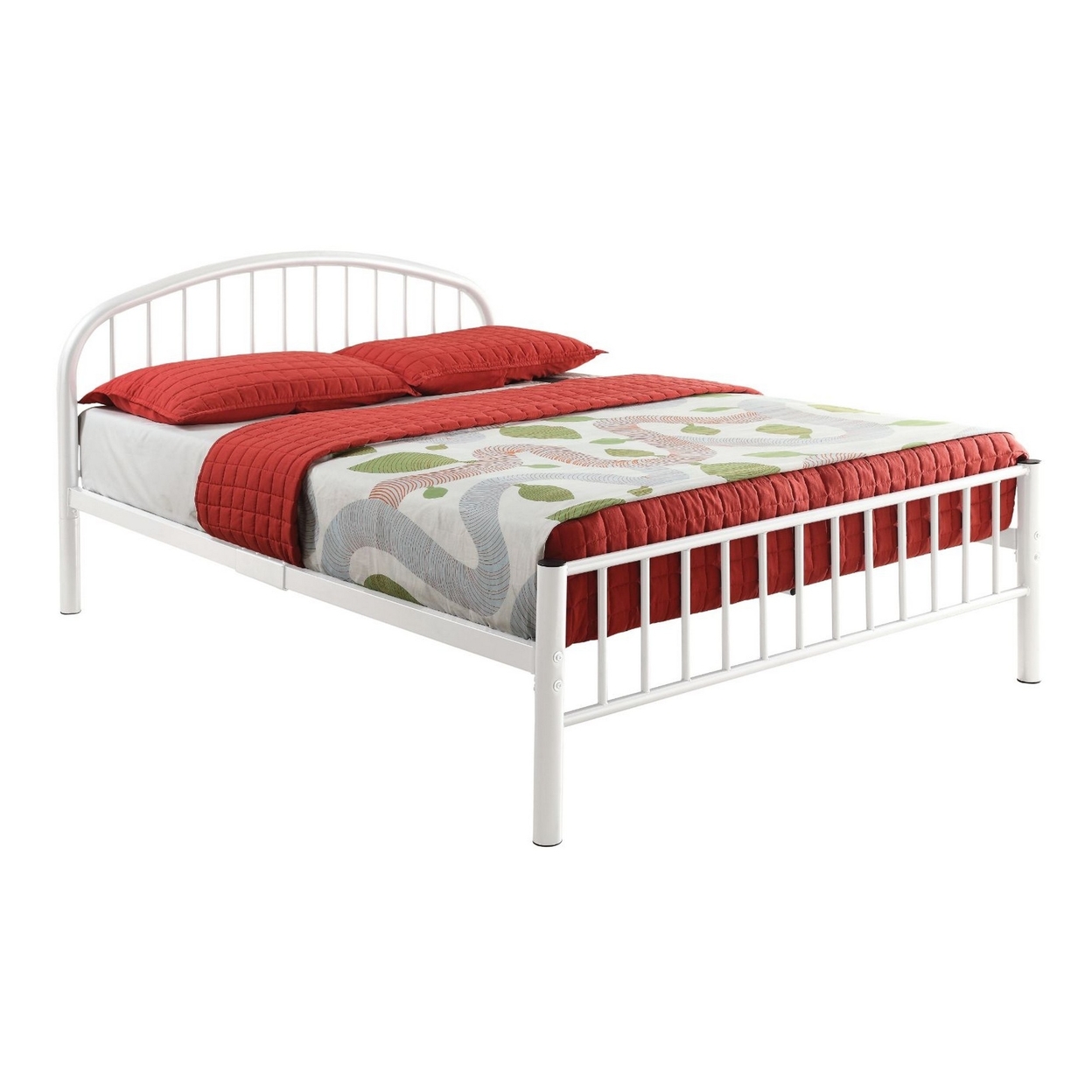 Metal Full Bed In Slatted Style, White- Saltoro Sherpi