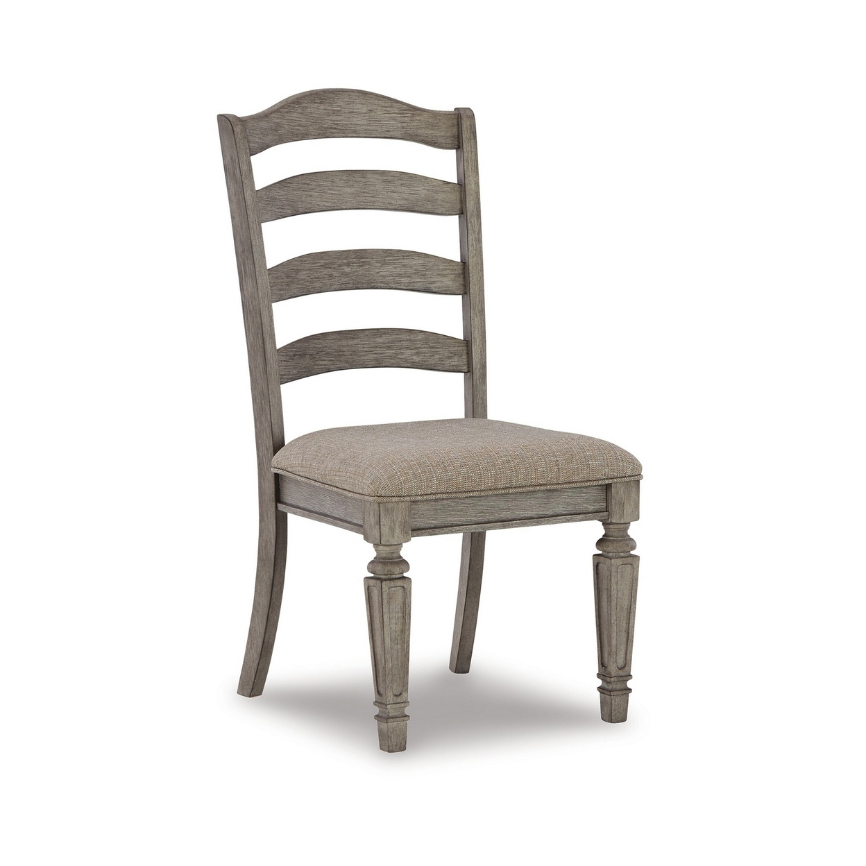 17 Inch Ladderback Dining Chair, Set Of 2, Antique Gray, Cushioned Seat- Saltoro Sherpi