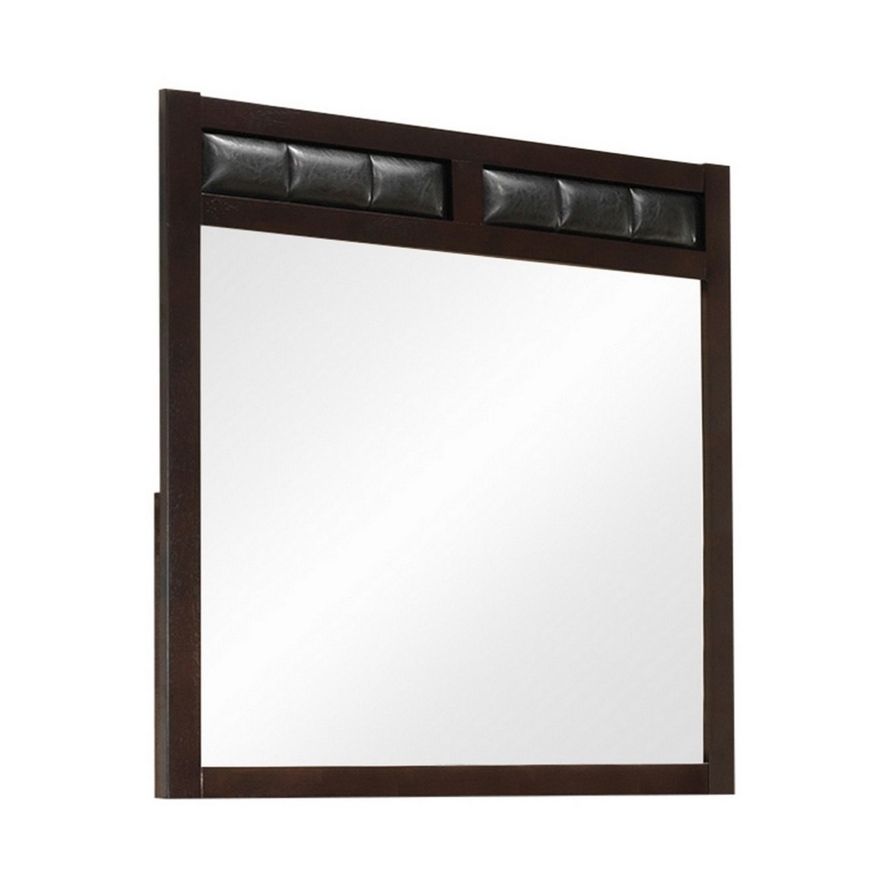 Rectangular Wooden Frame Mirror With Leatherette Panels, Brown- Saltoro Sherpi