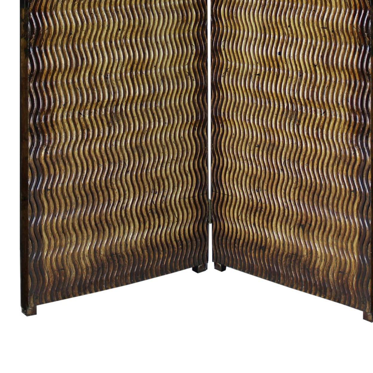 Dual Tone 3 Panel Wooden Foldable Room Divider With Wavy Design, Brown- Saltoro Sherpi