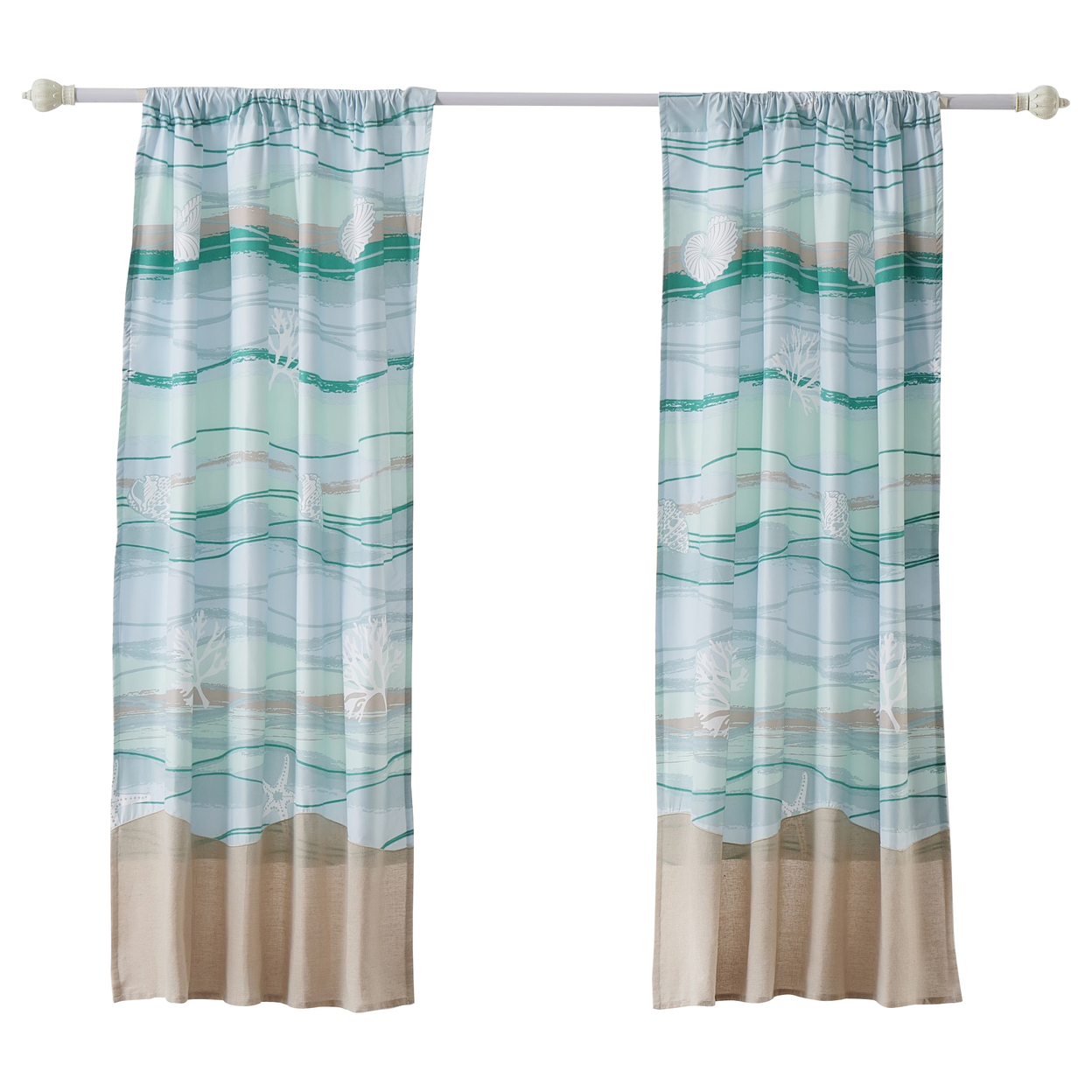Vira 63 Inch Window Curtains, Ocean Waves And Sand Print, Rod Pockets