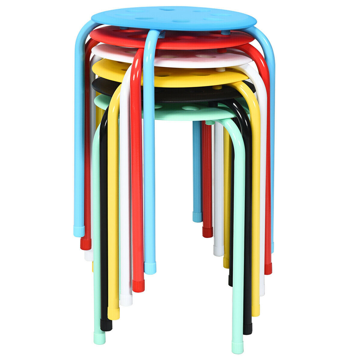 Set Of 6 Portable Plastic Stack Stools Backless Classroom Seating - Assorted Colors