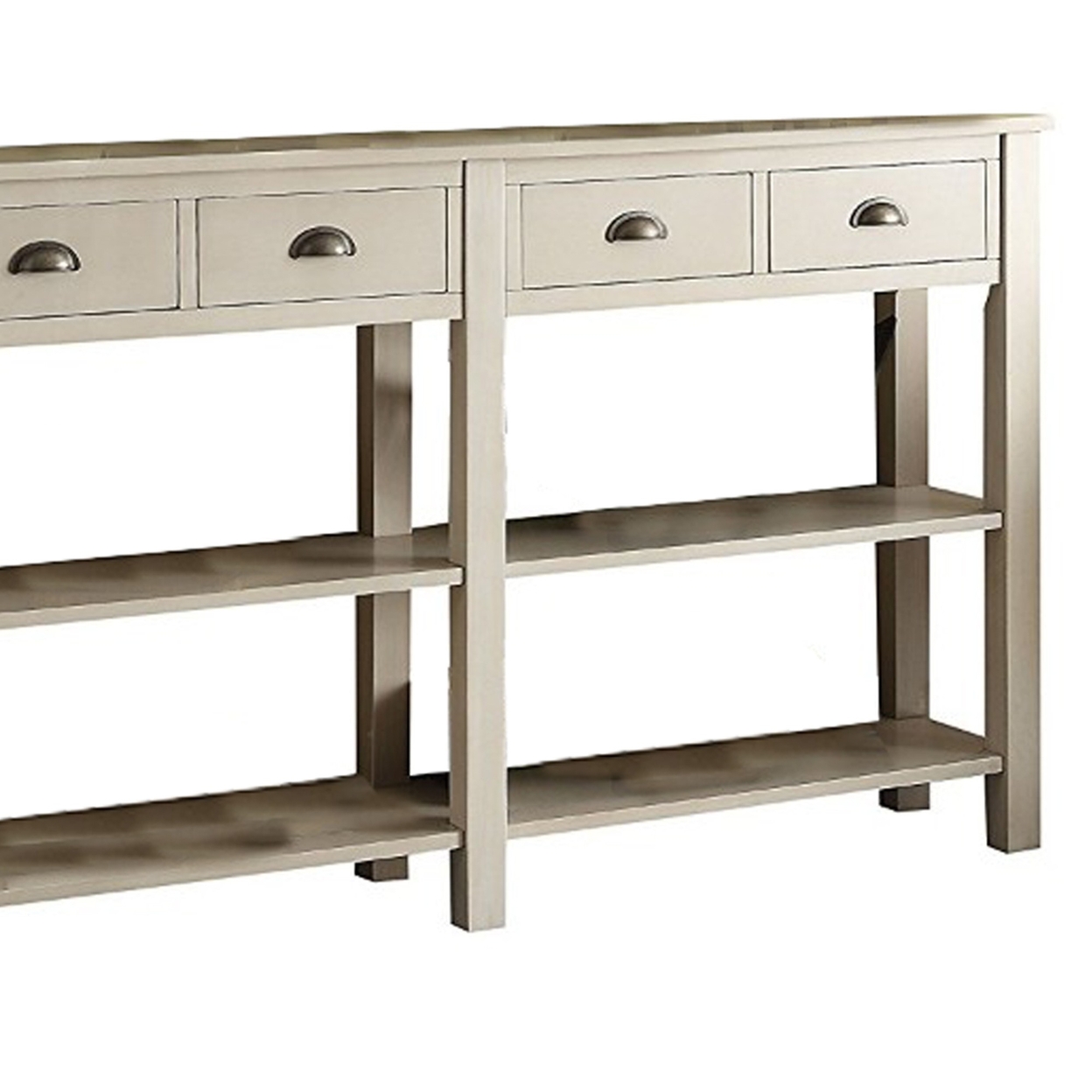 Wooden Console Table With Four Drawers And Two Shelves, Cream- Saltoro Sherpi