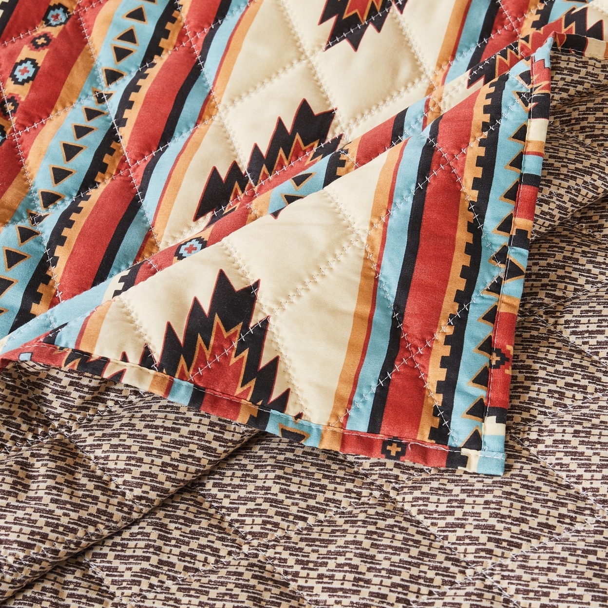Tagus 60 Inch Throw Blanket, Natural Southwest Patterns, Machine Quilted- Saltoro Sherpi