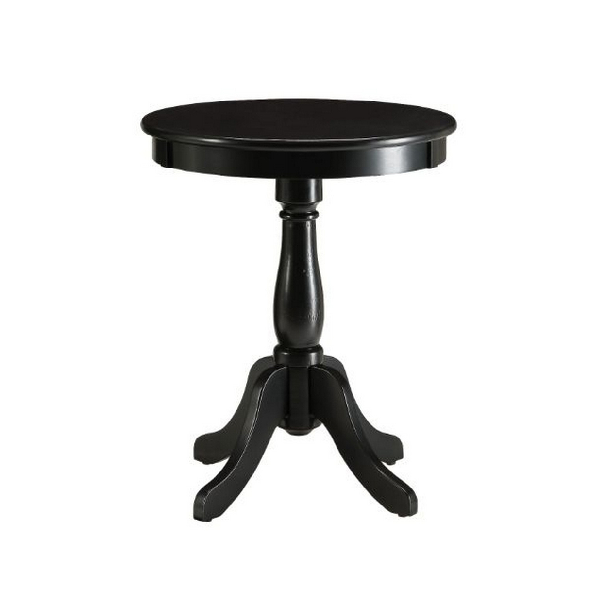 22 Inch Side End Table, Round Top, Pedestal Stand With Flared Legs, Black