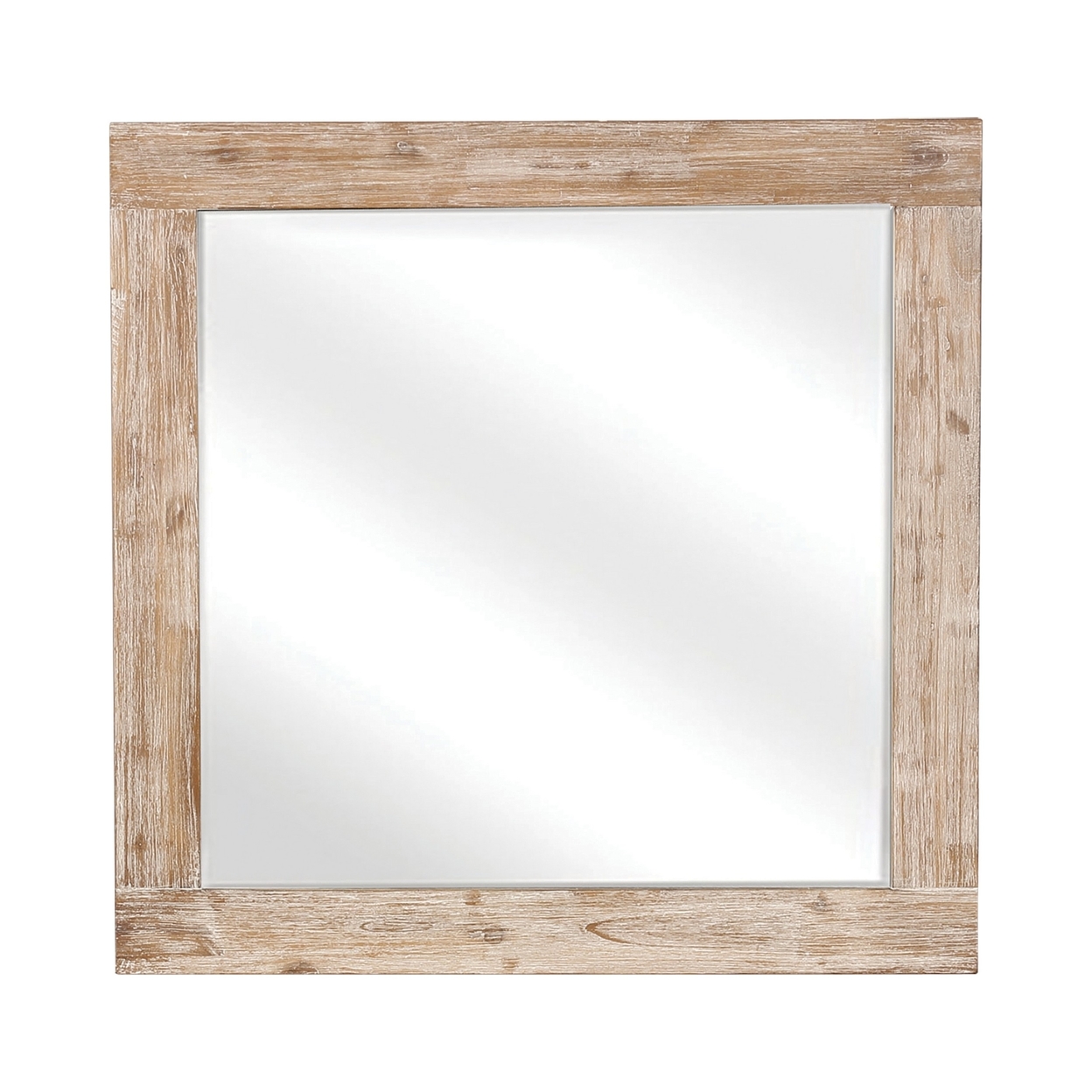Wooden Frame Mirror With Hewn Saw Details, Light Brown- Saltoro Sherpi