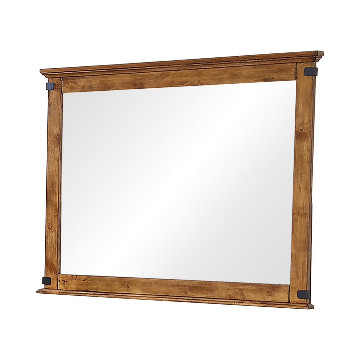 49 Inch Rustic Wood Farmhouse Mirror, Metal Corner Accents, Rustic Brown- Saltoro Sherpi