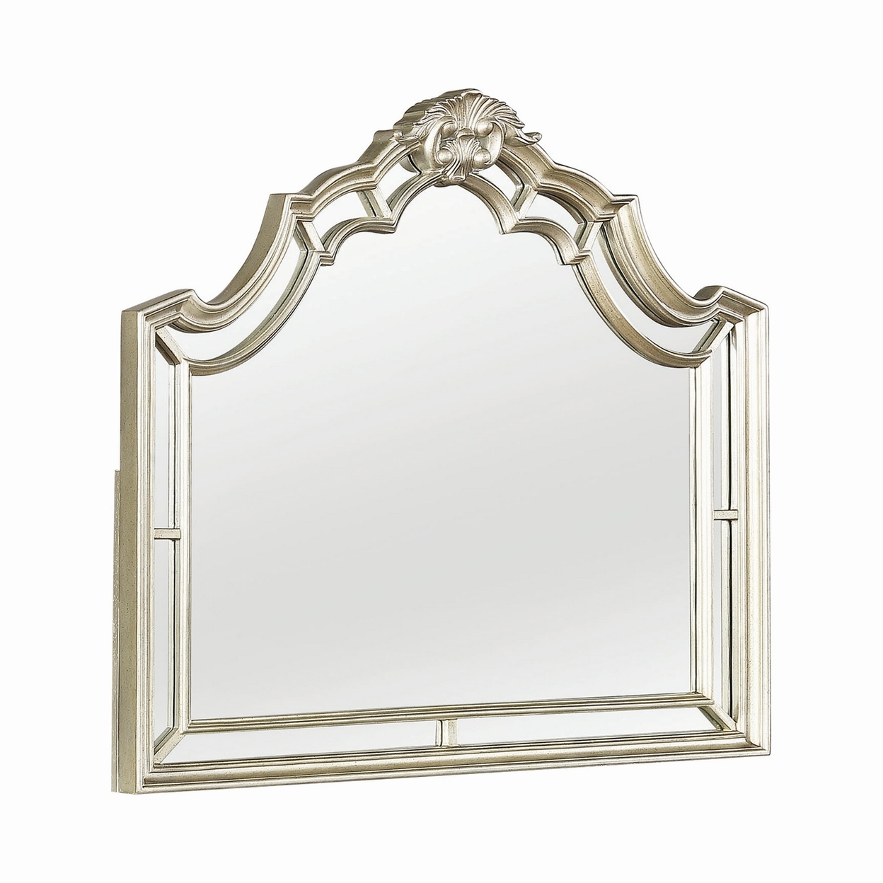 Traditional Molded Wooden Frame Mirror With Crown Top, Silver- Saltoro Sherpi