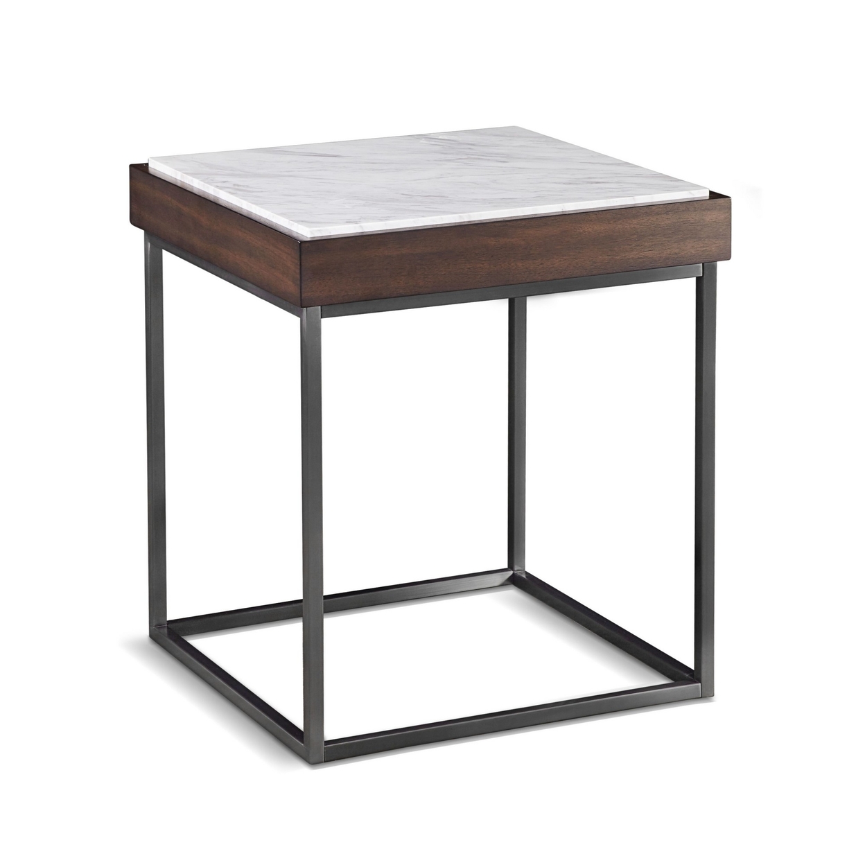 22 Inches Marble Top End Table With Tubular Legs, White And Brown- Saltoro Sherpi