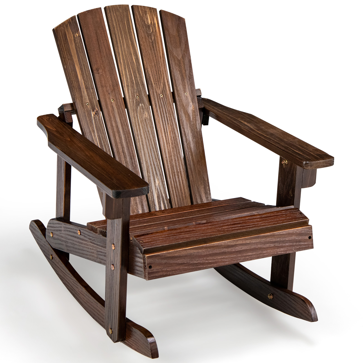 Kid Adirondack Rocking Chair Outdoor Solid Wood Slatted Seat Backrest - Coffee